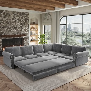GDFStudio Keene 6-Seater L-Shaped Chenille Sectional Sofa Bed with Pull-Out Sleeper - 1 of 4