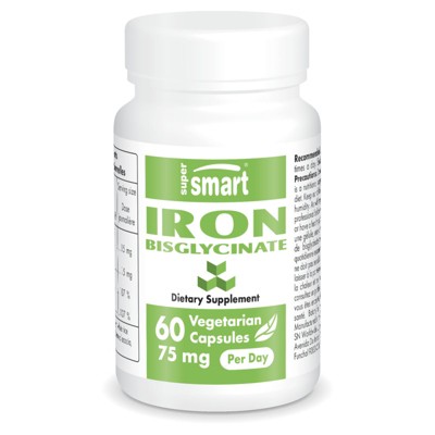 SuperSmart Iron Bisglycinate 75mg per Day - Gentle Iron Bisglycinate Supplement - No Side Effects | Non-GMO & Gluten Free - 60 Vegetarian Capsules