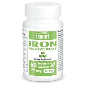 SuperSmart Iron Bisglycinate 75mg per Day - Gentle Iron Bisglycinate Supplement - No Side Effects | Non-GMO & Gluten Free - 60 Vegetarian Capsules - 1 of 1