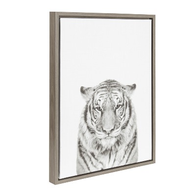 Gray Framed Black and White Tiger Canvas Print for Kids