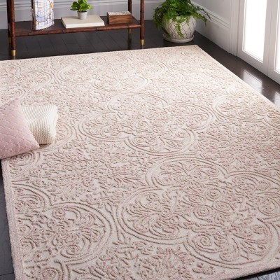 Ivory and Pink Hand Tufted Wool 6' x 9' Area Rug