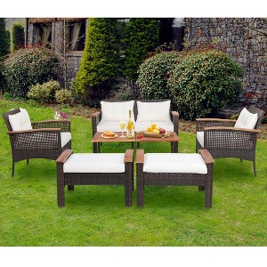 Tangkula 7PCS Patio Rattan Sofa Set Outdoor Wicker Conversation Set w/ Coffee Tables - 1 of 4