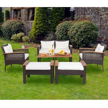 Tangkula 7PCS Patio Rattan Sofa Set Outdoor Wicker Conversation Set w/ Coffee Tables