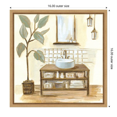 Sage Bathroom II Framed Canvas Wall Art Print 16 x 16