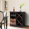 LuxenHome Black and Brown Wood 2-Drawer X-Storage Wine Cabinet - 3 of 4