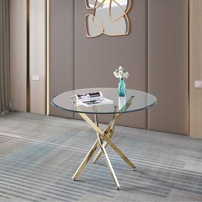 NicBex Coffee Tables for Living Room 23.62" Contemporary Round Coffee Table Clear Tempered Glass Table with Gold Finish Stainless Steel Legs, Silver