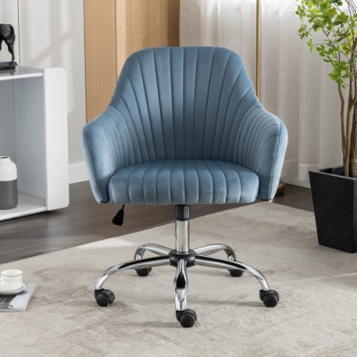 Light Blue Accent chair Modern home office leisure chair with adjustable velvet height and adjustable casters