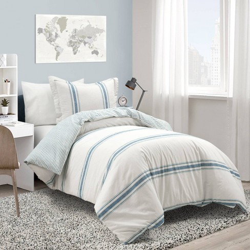 Farmhouse Stripe Cotton Reversible Comforter Set