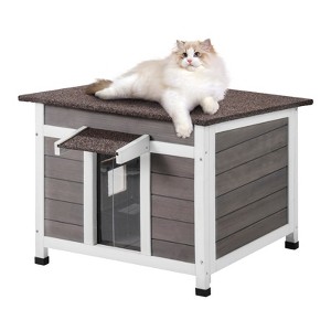 VEVOR Outdoor Cat House Weatherproof, Feral Cat Shelter for Multiple Cats, Outdoor Wooden Cat Rabbit House with a Window, 24"L x 21"W x 18"H - 1 of 4