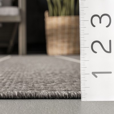 Modern Striped Gray Synthetic 64" Rectangular Easy-Care Rug