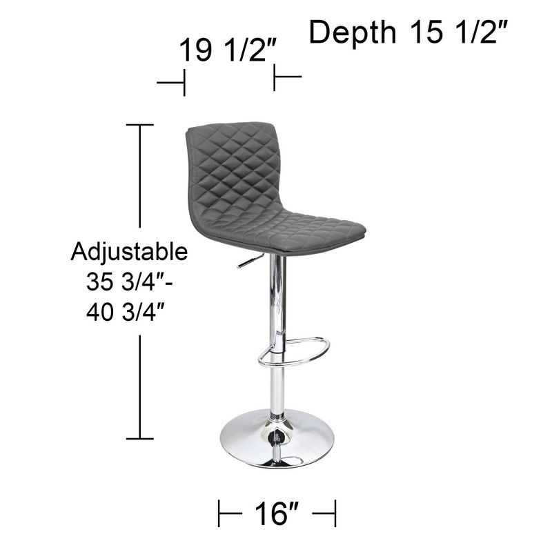 LumiSource Caviar Chrome Swivel Bar Stool 30" High Modern Adjustable Gray Faux Leather Cushion with Backrest Footrest for Kitchen Counter Height House, 3 of 7