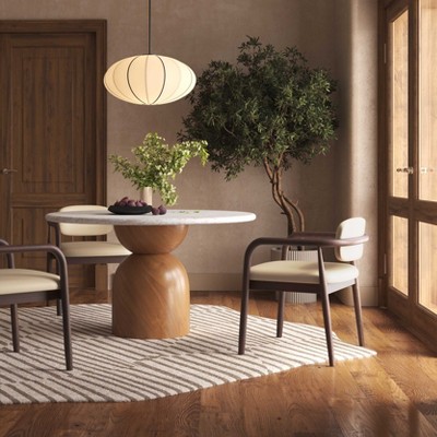 Beige Faux Leather Upholstered Arm Chair with Walnut Wood Frame