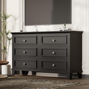 6 Drawer Dresser, Wooden Storage Chest of Drawers with Metal Handles, Modern Wide Dresser TV Stand, for Bedroom, Living Room, Entryway - 1 of 4