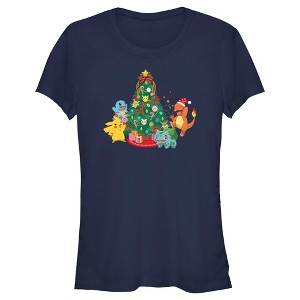 Juniors Womens Pokemon Christmas Tree Characters T-Shirt - 1 of 4