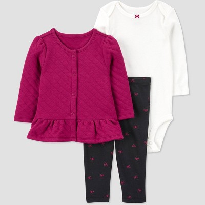 Image of Carter's Just One You®️ Baby Girls' Floral 3pc Top & Bottom Set - Pink Newborn