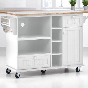 50.8" Rolling Kitchen Island Cart with Solid Wood Top, Storage Cabinet, 2 Drawers, Open Shelves,Microwave Stand for Kitchen, Kitchen Cabinets - 1 of 4