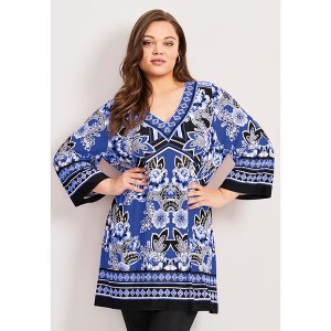 Avenue Women's Plus Size Scarf Print Tunic - 1 of 3