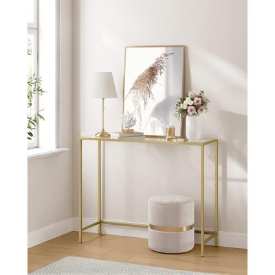 Gold Metal Frame Console Table with Tempered Glass Top