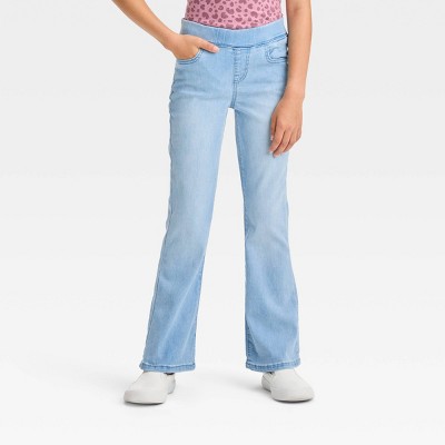 Girls' Mid-Rise Wide Leg Crop Jeans - Cat & Jack™ Light Wash 7