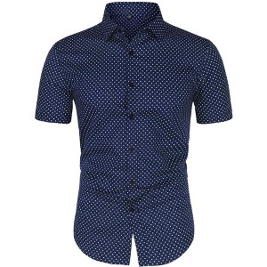 Lars Amadeus Men's Short Sleeves Polka Dots Button Down Dress Shirt - 1 of 4