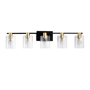 VYNXARIA 5-Light Wall Lights, Matte Black + Gold Vanity Fixture with Glass Shades for Bathroom and Kitchen - 1 of 4