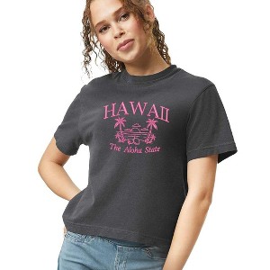 Simply Sage Market Women's Embroidered Hawaii The Aloha State Short Sleeve Relaxed Fit Cropped Tee - 1 of 3