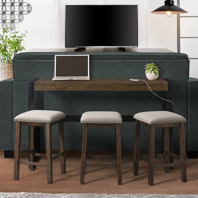 Enrico 60'' Black and Brown Transitional Bar Table Set with USB Ports