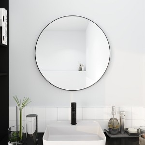FONTOI 24" Large Round Black Circular Decorative Wall Mirror Contemporary Wall Decor for Bathroom Living Room Bedroom Dining Room or Hallway, Black - 1 of 4