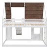 YOOCOZZ Kids’ House Bunk Bed with Ladder and Slide, Roof and 2 Windows, Twin Over Twin Size - Brown+White - 3 of 4
