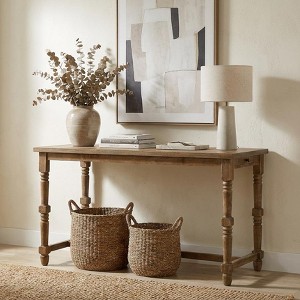 36" H Counter Height Table, Weathered Oak Finish, Rubber Wood Construction, 2 Storage Drawers-- Frevyn - 1 of 4