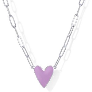 14K Gold Plated Heart Enamel Pendant Necklace, Paperclip Chain in Multiple Colors - 1 of 4