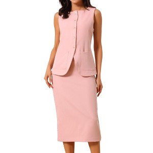 INSPIRE CHIC Women's Work Button Down Sleeveless Vest Blazer and Pencil Skirt Suit Set 2 Pcs - 1 of 4