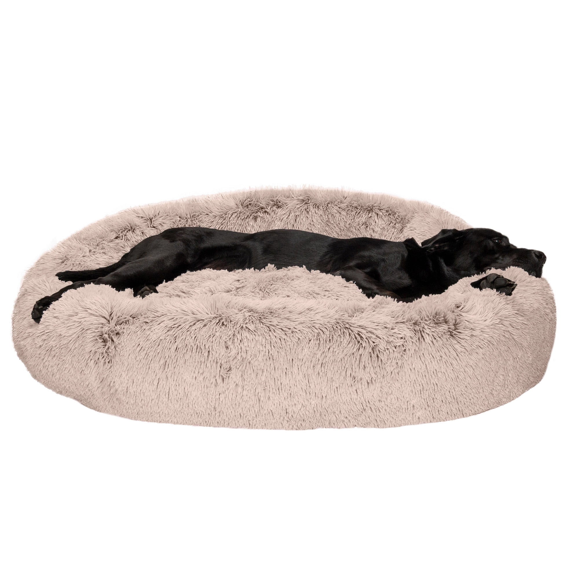 FurHaven Calming Cuddler Long Fur Donut Dog Bed - Jumbo, Taupe