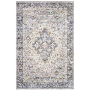 Marcel Vintage Traditional Medallion Area Rug Blue/Gold - Captiv8e Designs - 1 of 4