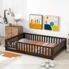 MAYEERTY Full Floor Bed with Fence and Door, Rubber Wood Bed Guardrails Brown - 2 of 4