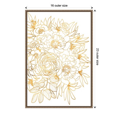Gold Botanical-Inspired Floral Canvas Print with Beaded Frame