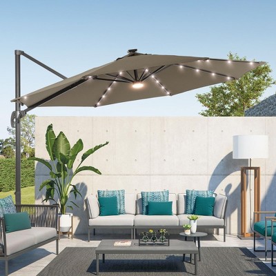 Sonkuki 11FT Round Offset Outdoor Patio Solar LED Cantilever Umbrella with Aluminium Pole