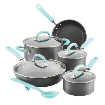 Rachael Ray Twin Pack Hard-anodized Nonstick Skillet Set - Gray With  Cranberry Red Handles : Target