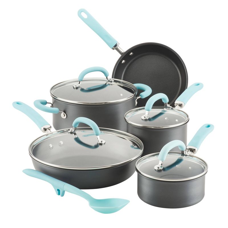 Rachael Ray Create Delicious 10pc Hard Anodized Cookware Set with Light Blue Handles, 1 of 9