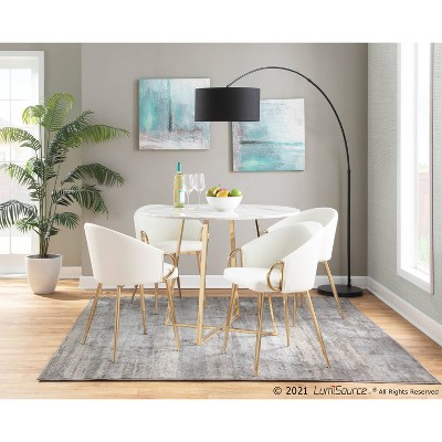 White Faux Leather and Gold Metal Low Upholstered Chair