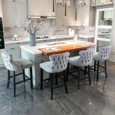 INFURNIC Counter and Bar Stools Velvet Wing Back Barstools with Tufted Back and Nailhead Trim for Dining Space, Gray, 22"*19"*37"