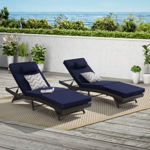 Outdoor Recliners Chairs Set of 2,Rattan Adjustable Recliners With Water Resistant Cushion,Reclining Lounge Chair For Poolside-Cuddlewood - 1 of 4