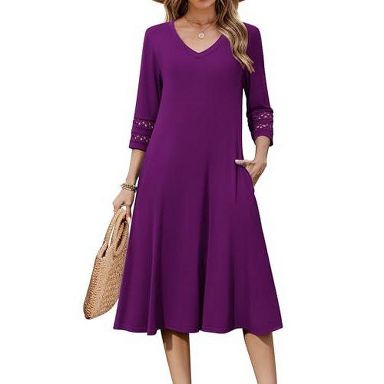Zeagoo Women Casual Dress 3/4 Sleeve Casual Loose Midi Dress Purple 2XL : Target