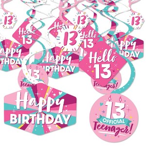 Big Dot of Happiness Girl 13th Birthday - Official Teenager Birthday Party Hanging Decor - Party Decoration Swirls - Set of 40 - 1 of 4