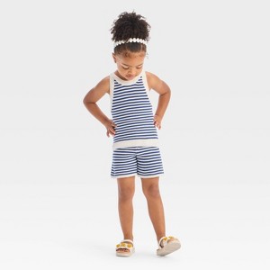Toddler Girls' Americana Striped Sweater Shorts Set - Cat & Jack™ Navy Blue/Cream - 1 of 4