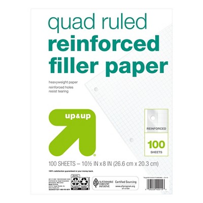 100ct Quad Ruled Filler Paper Reinforced  - up & up™