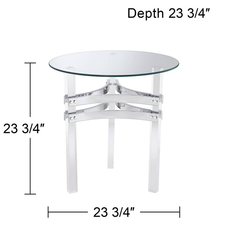 Studio 55D Serenity Modern Acrylic Round Accent Table 23 3/4" Wide Clear Tempered Glass Chrome Straps for Living Room Bedroom Bedside Entryway Office, 5 of 7