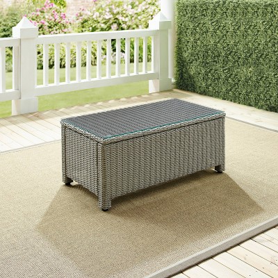 Bradenton Gray Wicker Outdoor Coffee Table with Glass Top