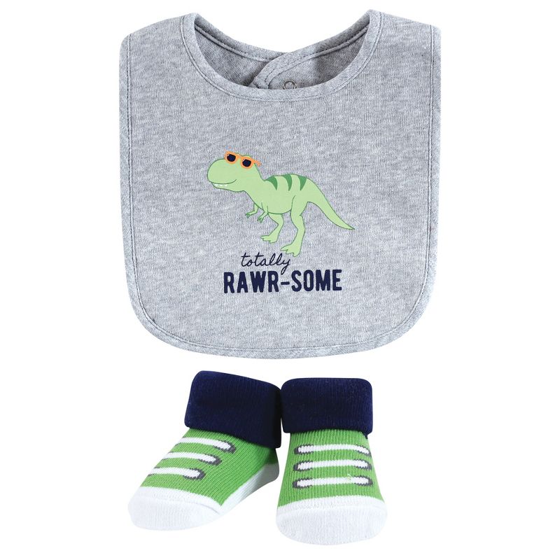 Hudson Baby Infant Boy Cotton Bib and Sock Set, Cool Dinosaurs, One Size, 4 of 7