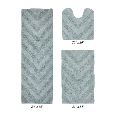 Hugo 3-Piece Bath Rug Set 100% Premium Cotton Tufted Chevron Pattern Bathmats for Bathroom, Super Soft Absorbent Machine Washable